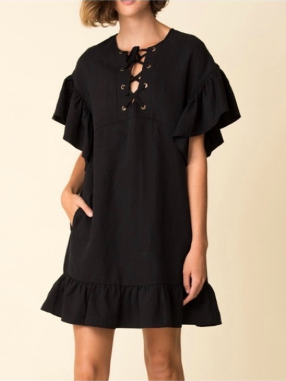 Ulla johnson marianna lace up ruffle mini dress black size 4
